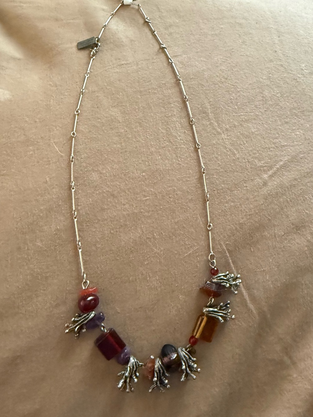 ANNE-MARIE CHAGNON  Modernist Brutalist Pewter & Art Glass Statement Necklace